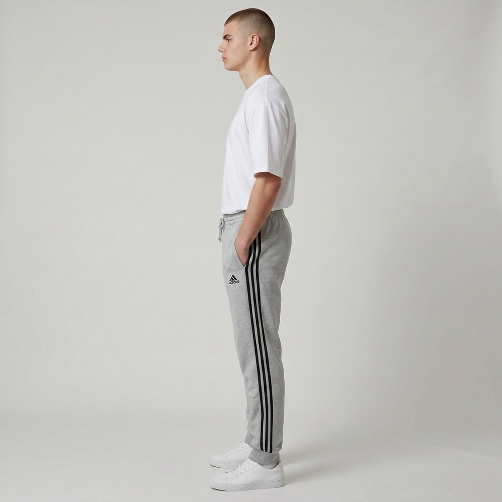 adidas Mens French Terry‎ Sport Pants L (32x30") Gray Black Tapered Leg 3-Stripe